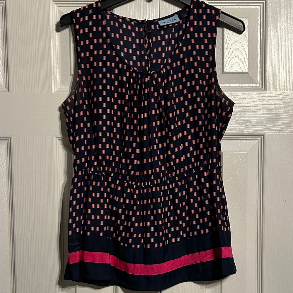 Cynthia Rowley Navy and Pink Sleeveless Blouse